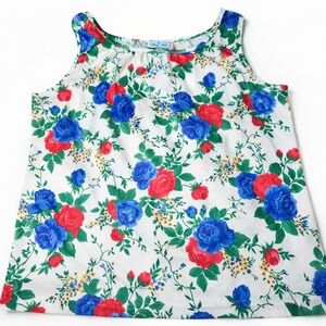 Vintage Village Fair Floral Tank | Red & Blue Roses | Cottagecore Garden Top